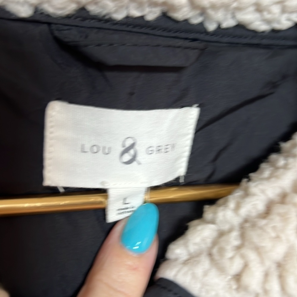 LOU & GREY Pullover Cream and Black Sherpa 1/4 Snap Pullover Jacket | L - Picture 3 of 8